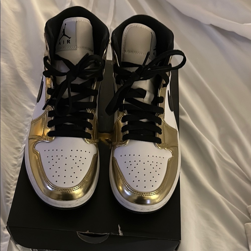Jordan Gold and Black High-Top Sneakers